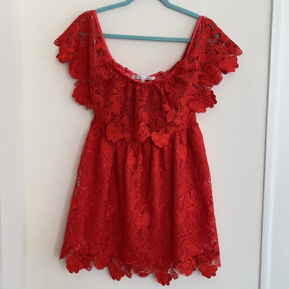 NWT Lover + Friends Womens Mini Lace Dress Size S Cherry Red Dopamine Dressing - Picture 3 of 11